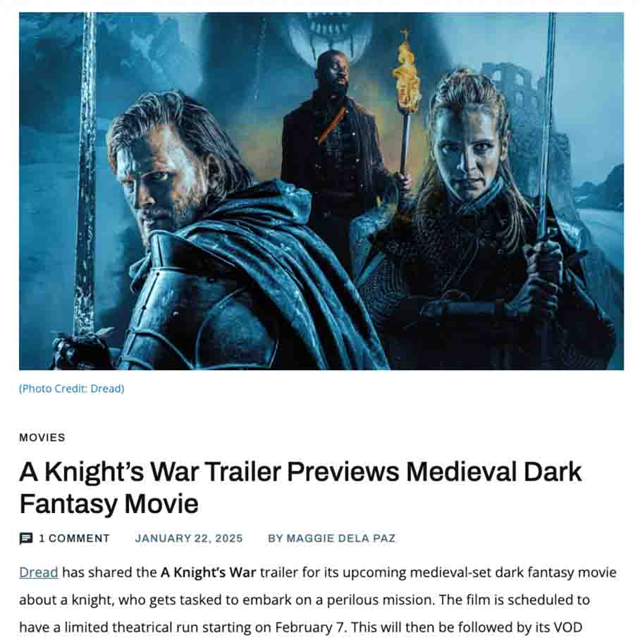 A Knight’s War Trailer Previews Medieval Dark Fantasy Movie