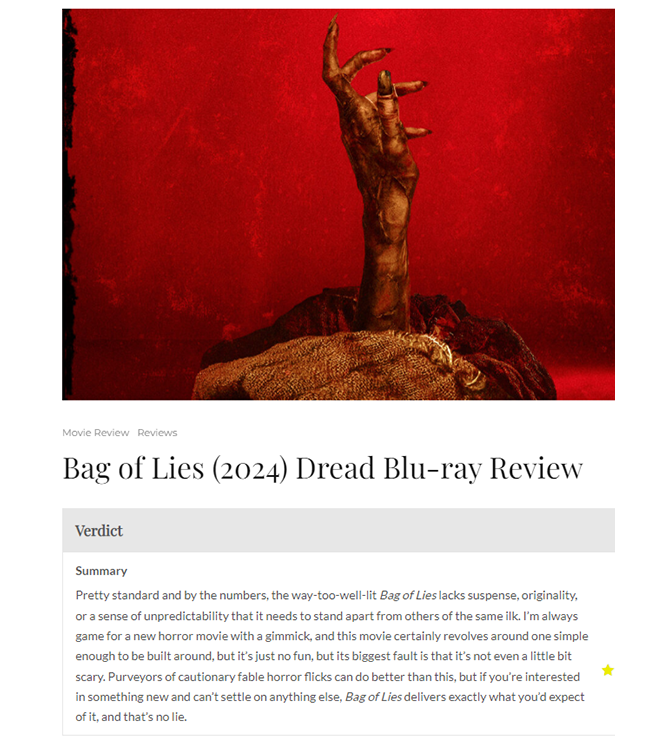 Bag of Lies (2024) Dread Blu-ray Review