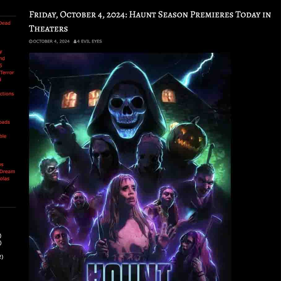 Friday, October 4, 2024: Haunt Season Premieres Today in Theaters