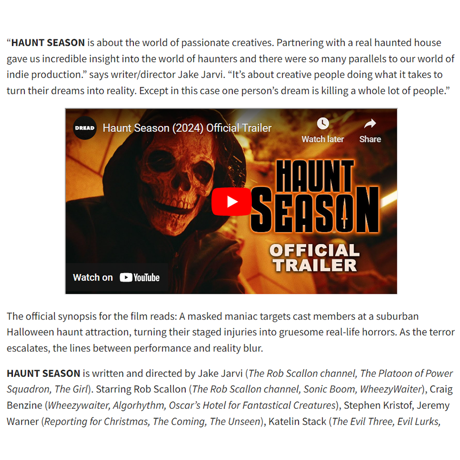 Haunt Season – DREAD Debuts Trailer for New Horror Release Coming To Theaters 10/4 and VOD 10/8