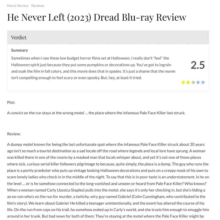 He Never Left (2023) Dread Blu Ray Review