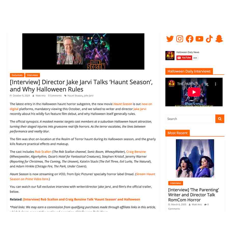 [Interview] Director Jake Jarvi Talks ‘Haunt Season’, and Why Halloween Rules