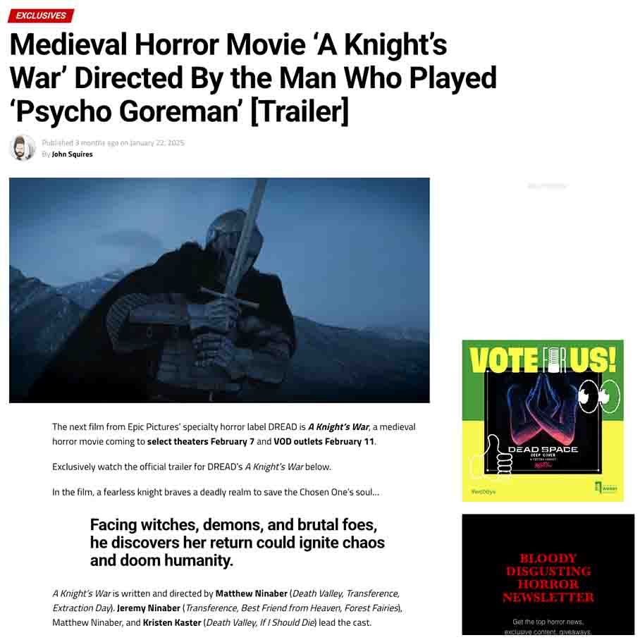 Medieval Horror Movie ‘A Knight’s War’ Directed By the Man Who Played ‘Psycho Goreman’ [Trailer]