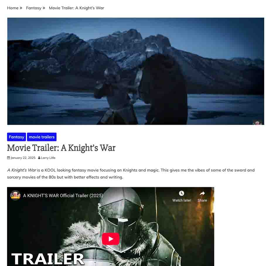 Movie Trailer: A Knight’s War