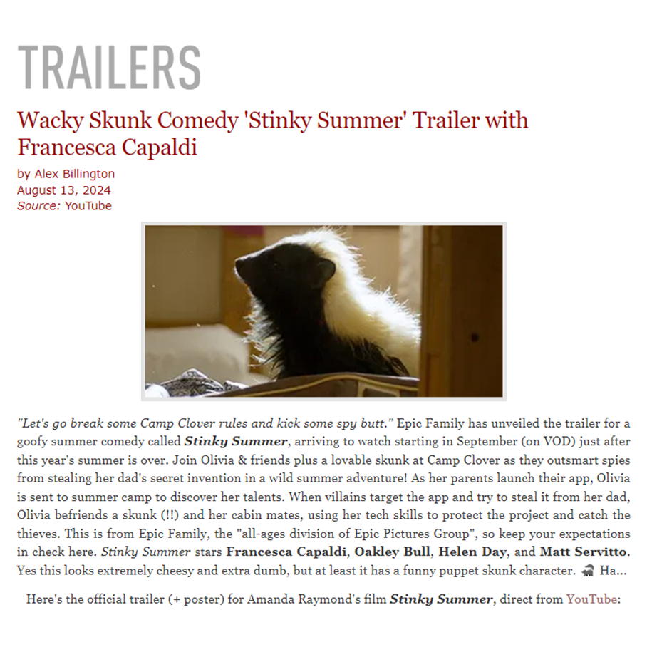 Wacky Skunk Comedy 'Stinky Summer' Trailer with Francesca Capaldi