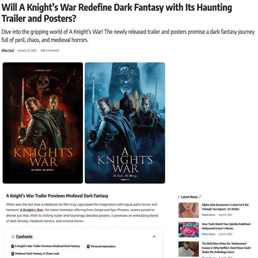 Will A Knight’s War Redefine Dark Fantasy with Its Haunting Trailer and Posters?